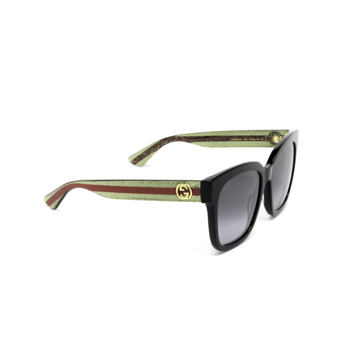 Gucci® Square Sunglasses: GG0034SN color Black 002 - three-quarters view.