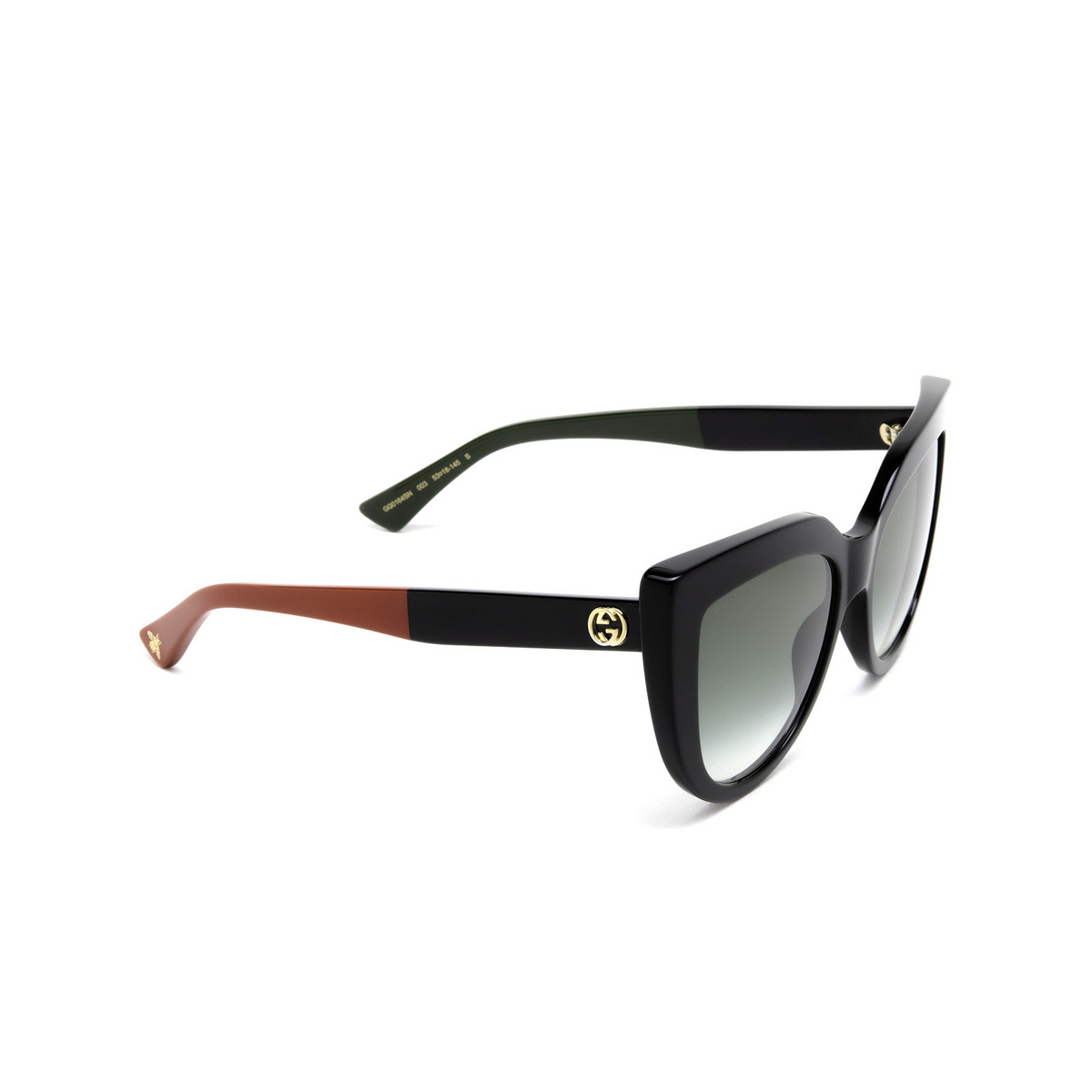 Gucci® Cat-eye Sunglasses: GG0164SN color Black 003 - three-quarters view.