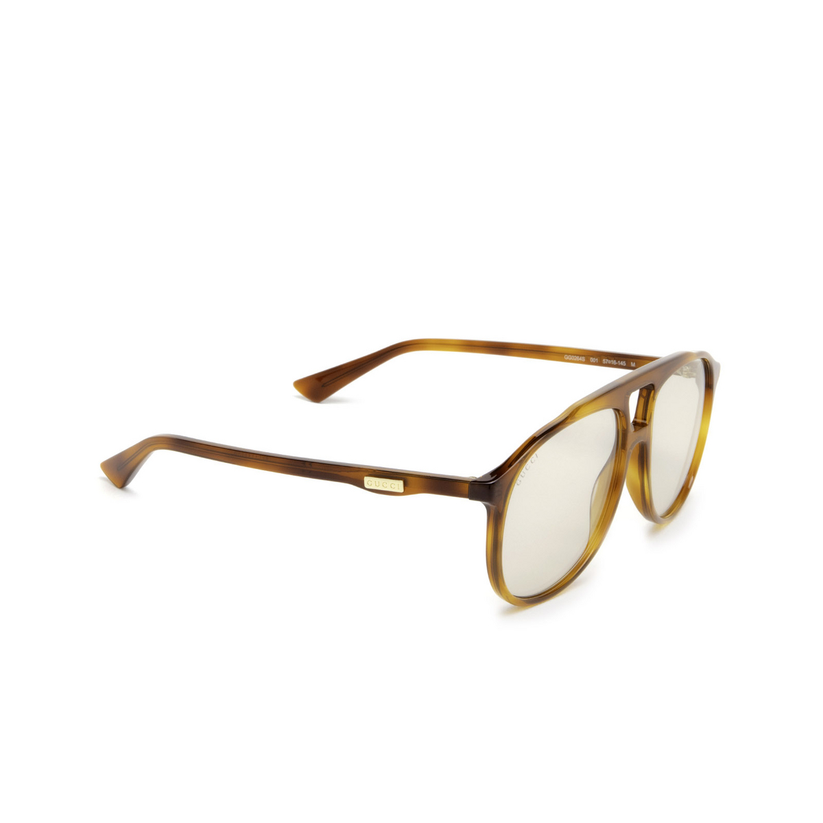 Gucci® Aviator Sunglasses: GG0264S color Havana 001 - three-quarters view.