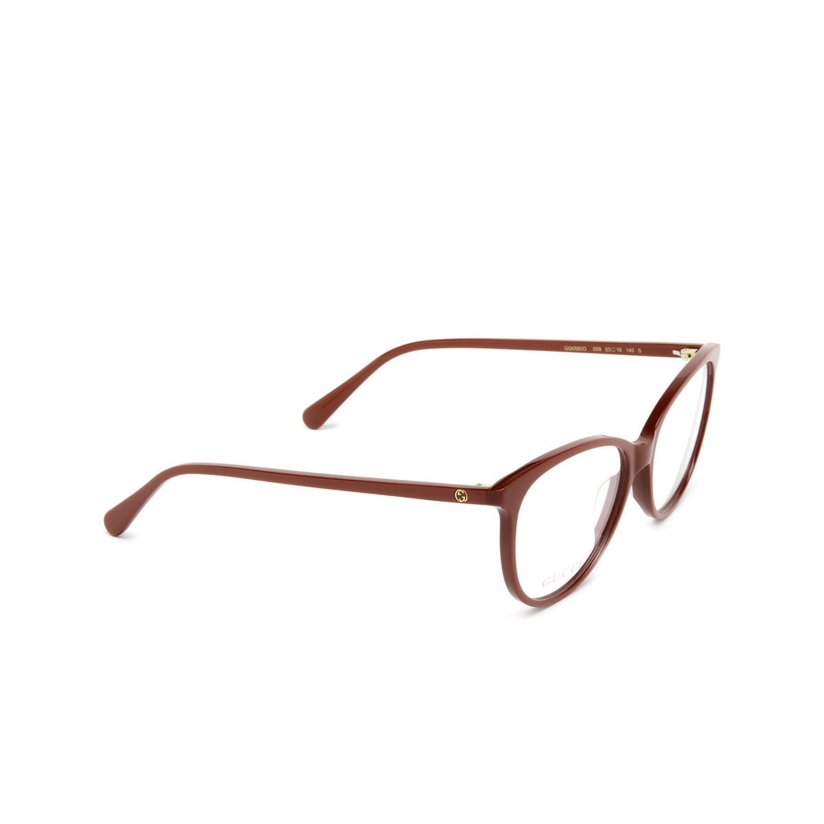 Gucci® Cat-eye Eyeglasses: GG0550O color Red 009 - three-quarters view.