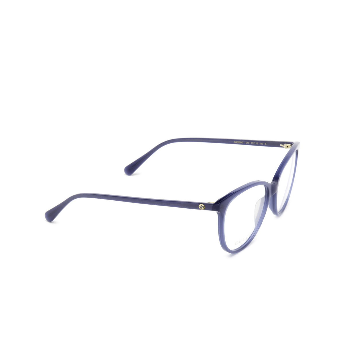 Gucci® Cat-eye Eyeglasses: GG0550O color Blue 010 - three-quarters view.