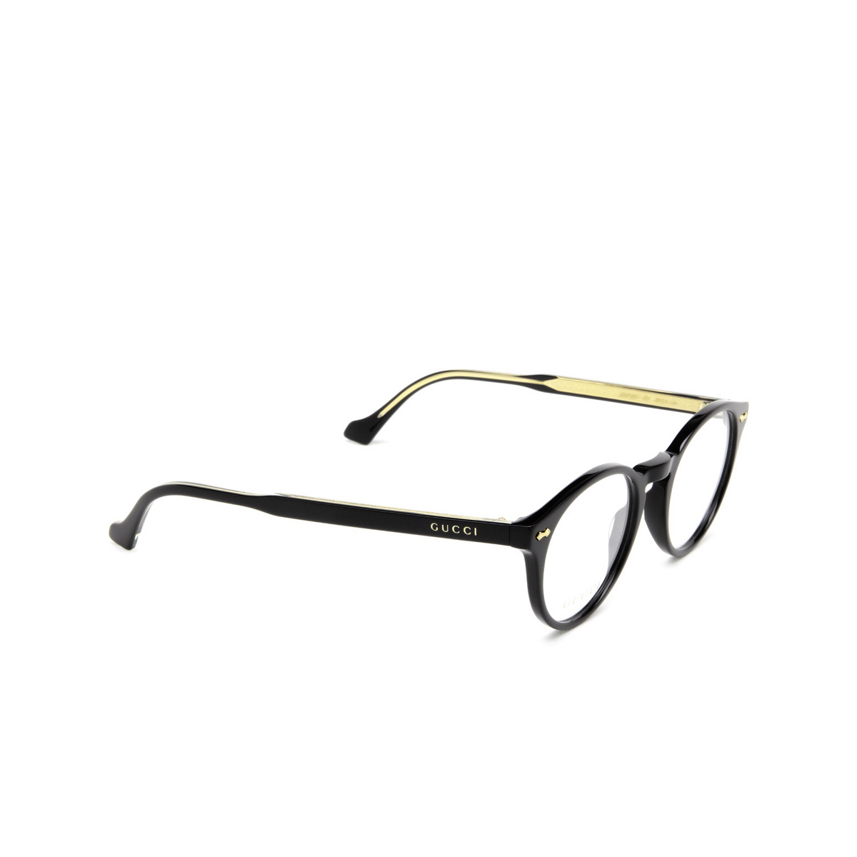Gucci® Round Eyeglasses: GG0738O color Black 001 - three-quarters view.