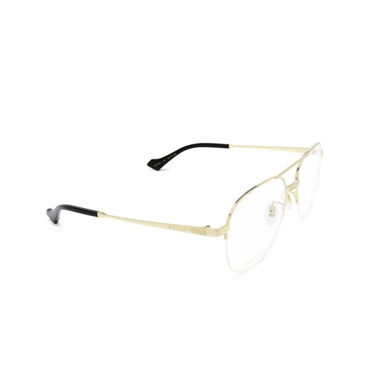Gucci® Aviator Eyeglasses: GG0745O color Gold 001 - three-quarters view.