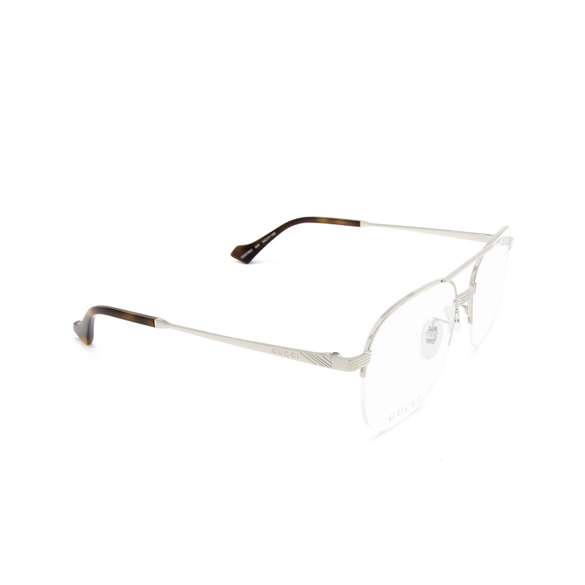 Gucci® Aviator Eyeglasses: GG0745O color Silver 004 - three-quarters view.