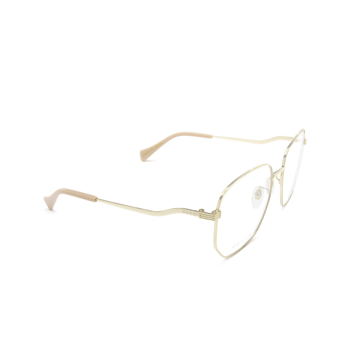 Gucci® Square Eyeglasses: GG0973O color Gold 001 - three-quarters view.