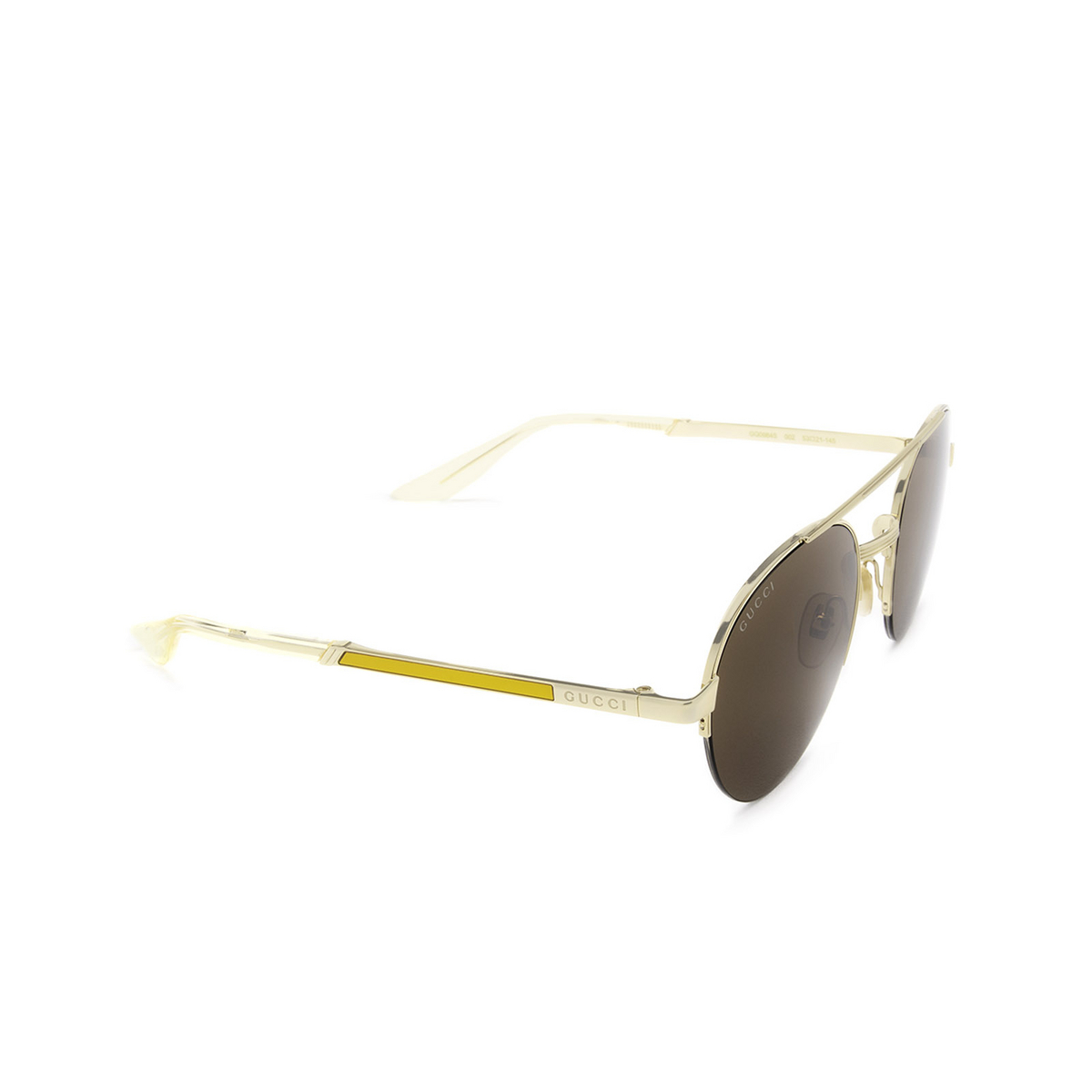 Gucci® Round Sunglasses: GG0984S color Gold 002 - three-quarters view.