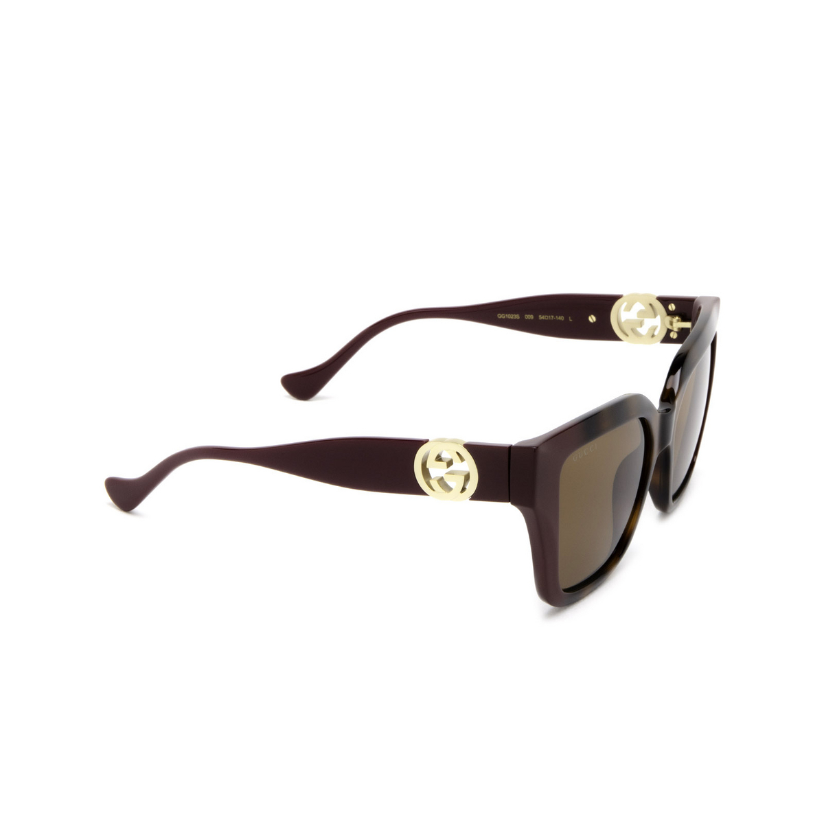 Gucci GG1023S Sunglasses 009 Havana & Burgundy - three-quarters view