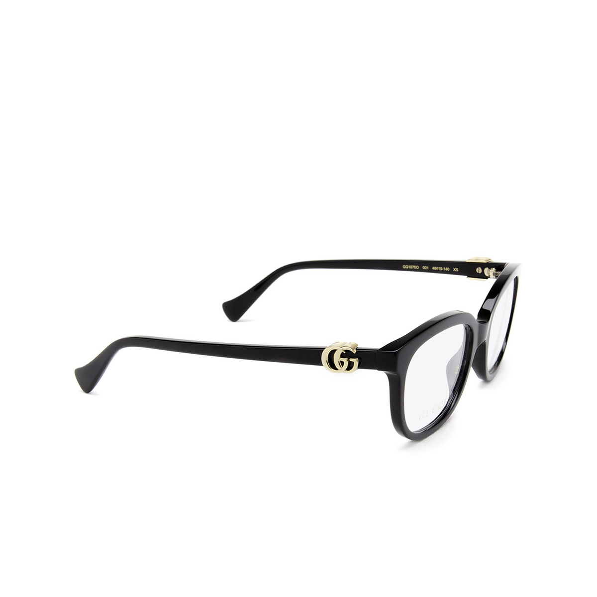Gucci® Rectangle Eyeglasses: GG1075O color 001 Black - three-quarters view
