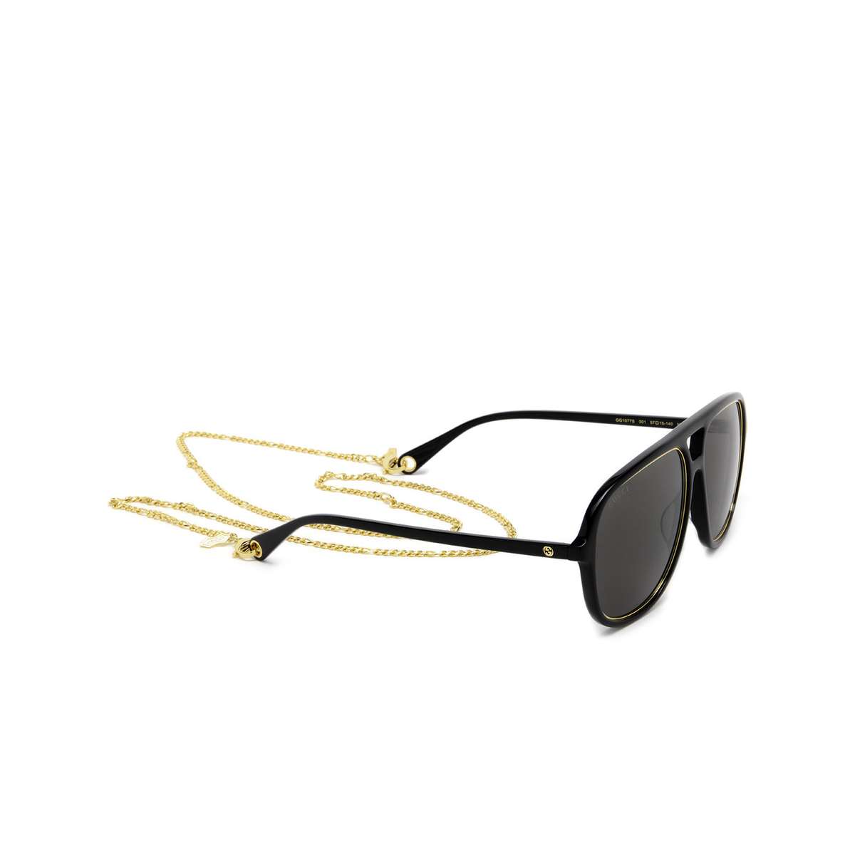 Gucci® Aviator Sunglasses: GG1077S color Black 001 - three-quarters view.
