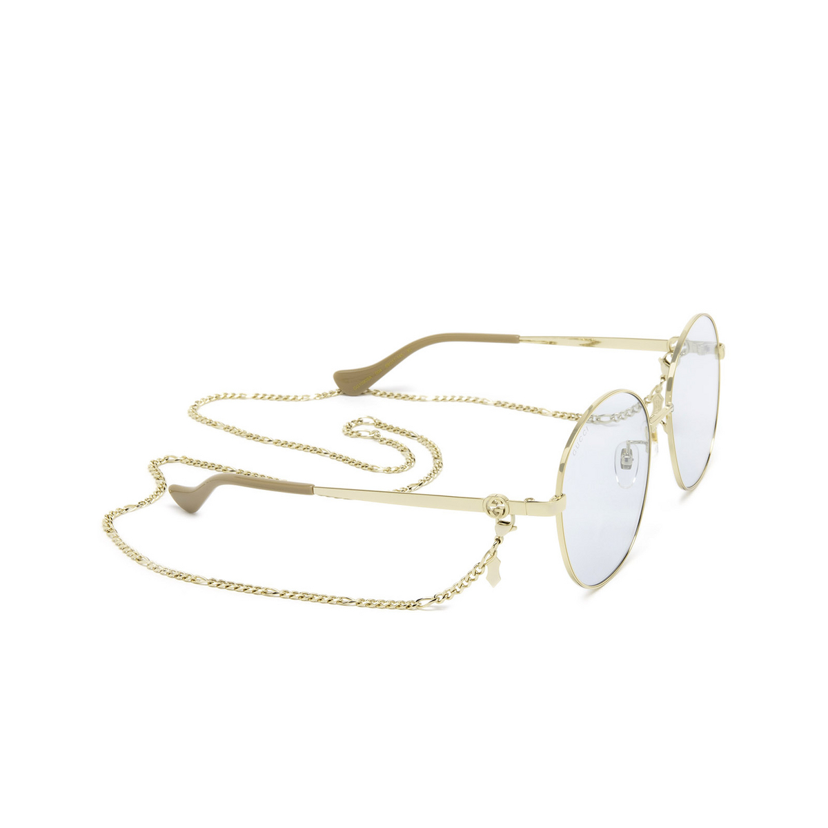 Gucci® Round Sunglasses: GG1090SA color Gold 004 - three-quarters view.