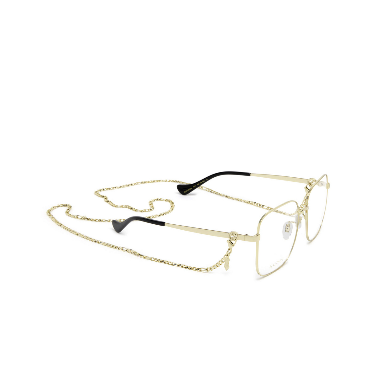 Gucci® Square Eyeglasses: GG1092OA color 001 Gold - three-quarters view