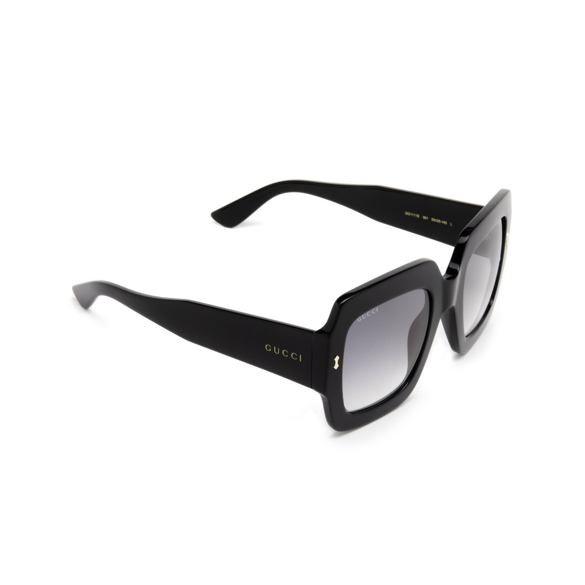 Gucci® Square Sunglasses: GG1111S color Black 001 - three-quarters view.