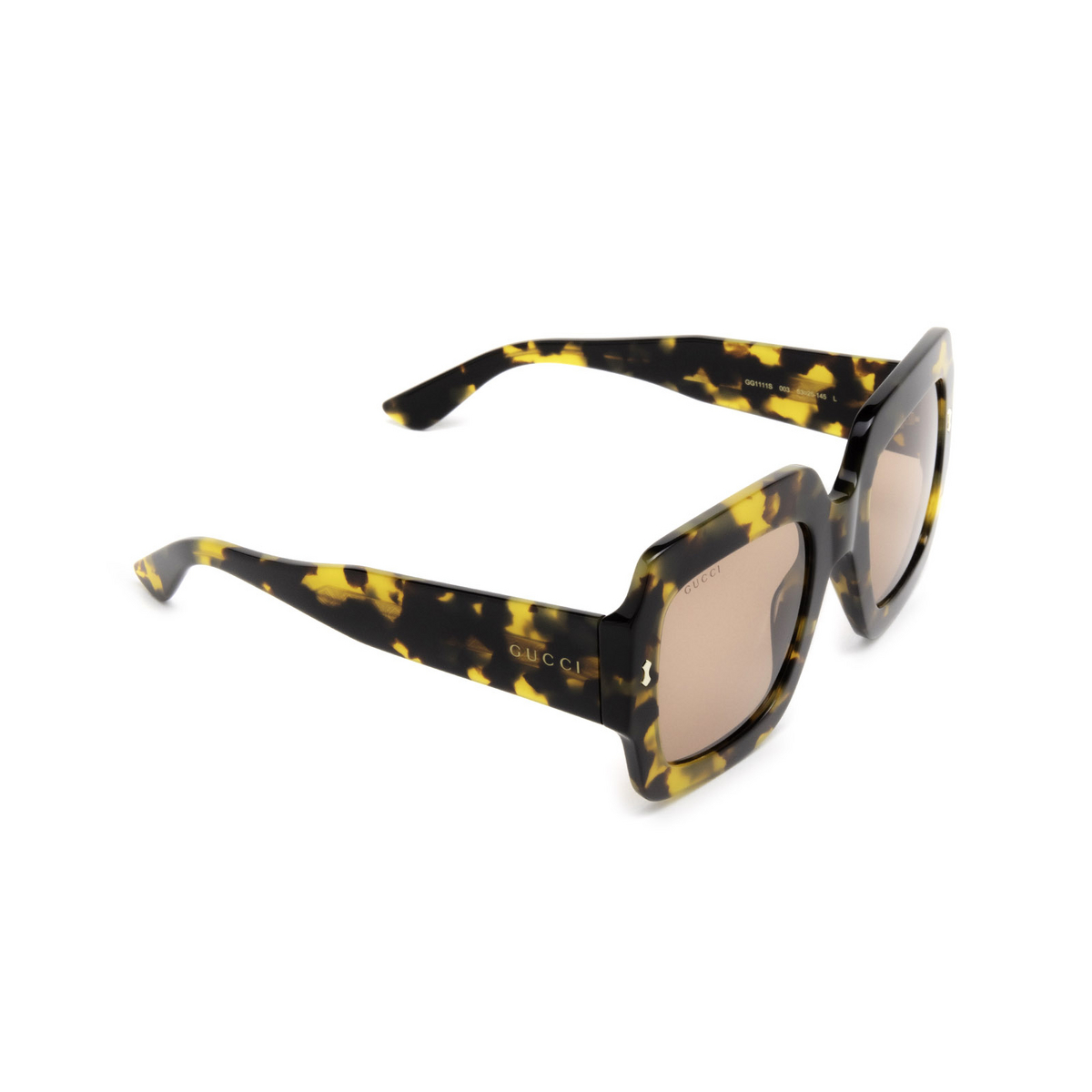 Gucci® Square Sunglasses: GG1111S color Havana 003 - three-quarters view.