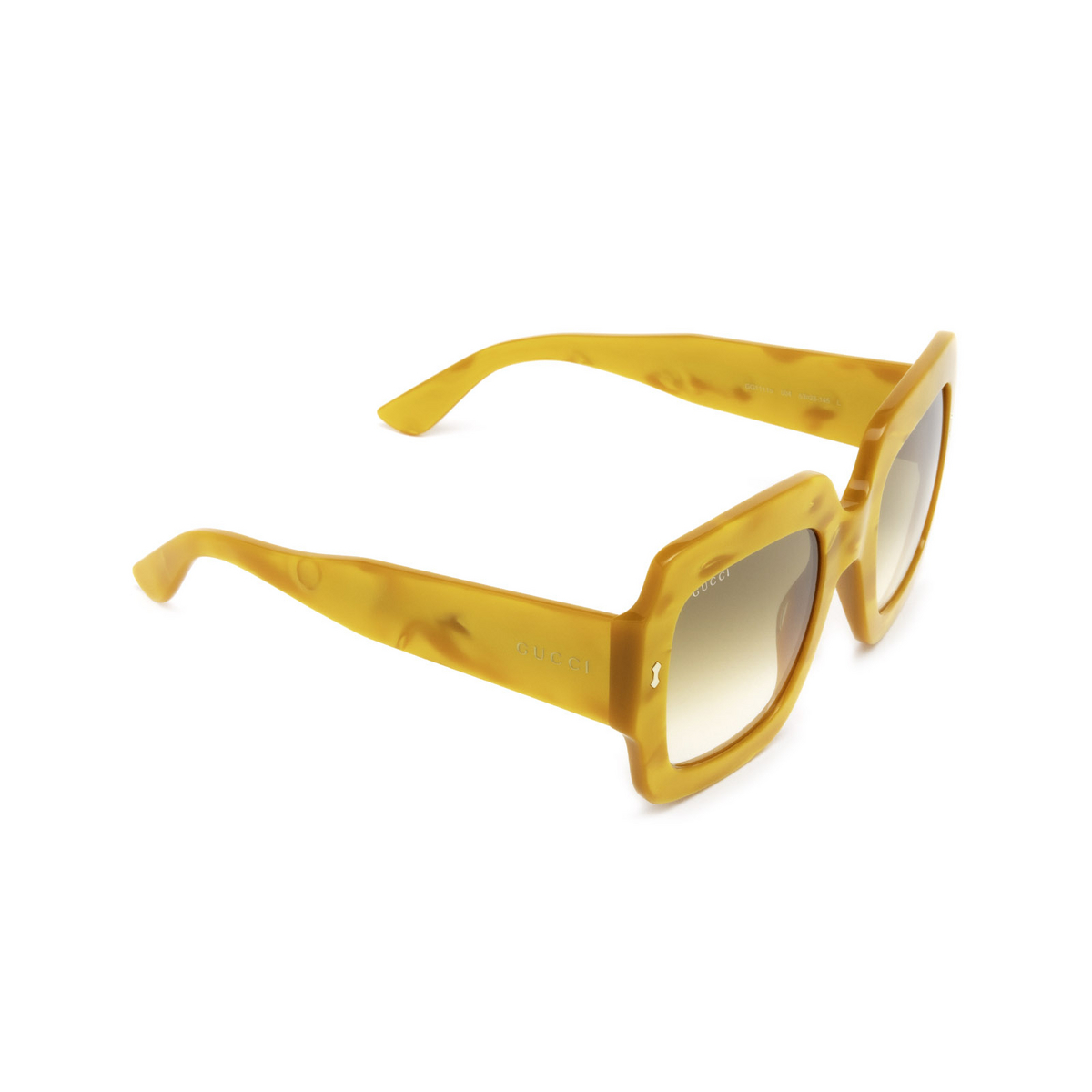 Gucci® Square Sunglasses: GG1111S color Yellow 004 - three-quarters view.