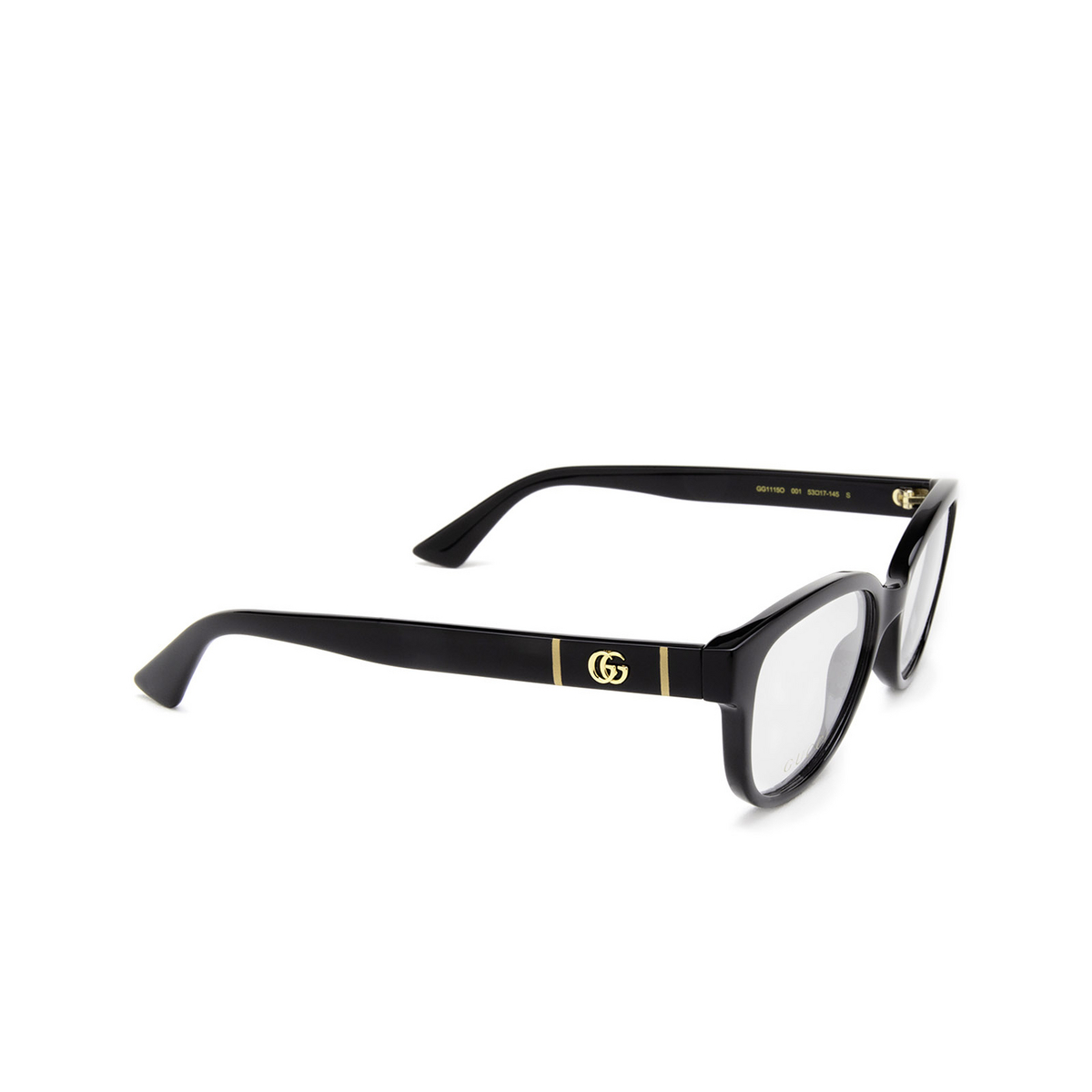 Gucci® Rectangle Eyeglasses: GG1115O color 001 Black - three-quarters view