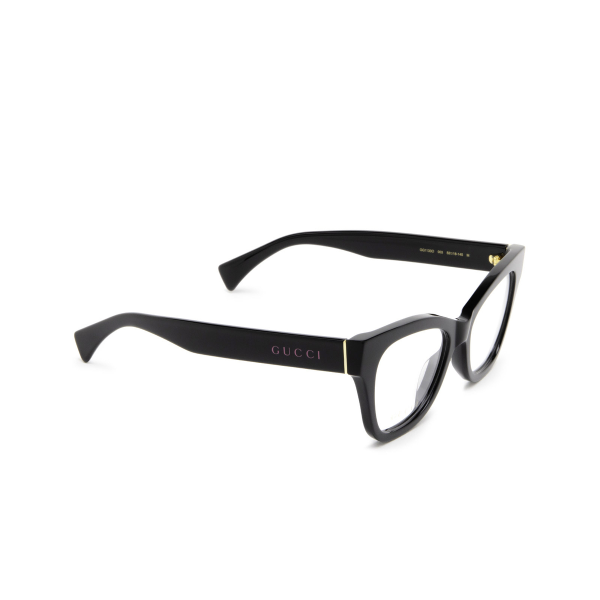 Gucci® Cat-eye Eyeglasses: GG1133O color Black 003 - three-quarters view.
