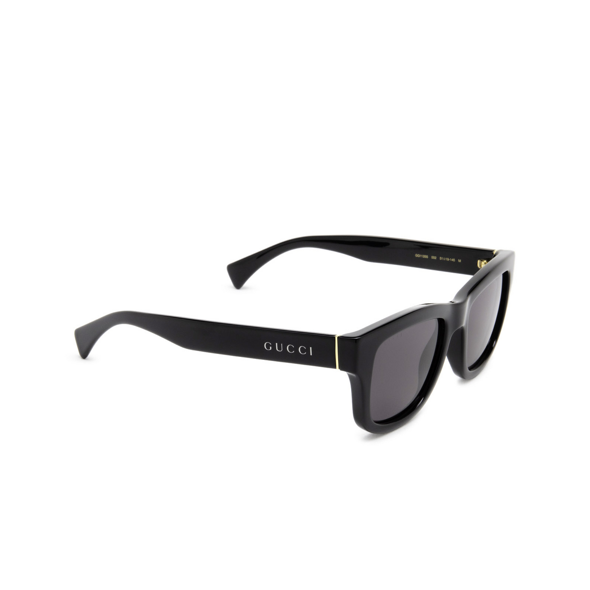 Gucci® Square Sunglasses: GG1135S color Black 002 - three-quarters view.