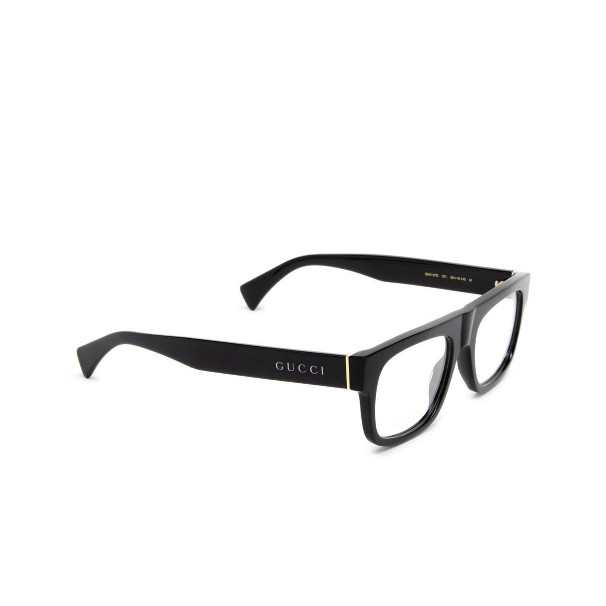Gucci® Rectangle Eyeglasses: GG1137O color Black 001 - three-quarters view.