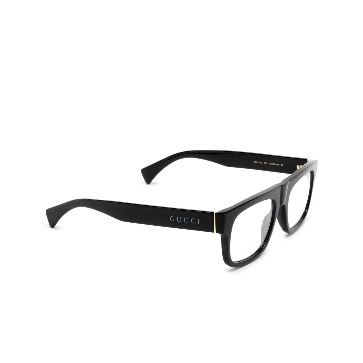 Gucci® Rectangle Eyeglasses: GG1137O color Black 002 - three-quarters view.