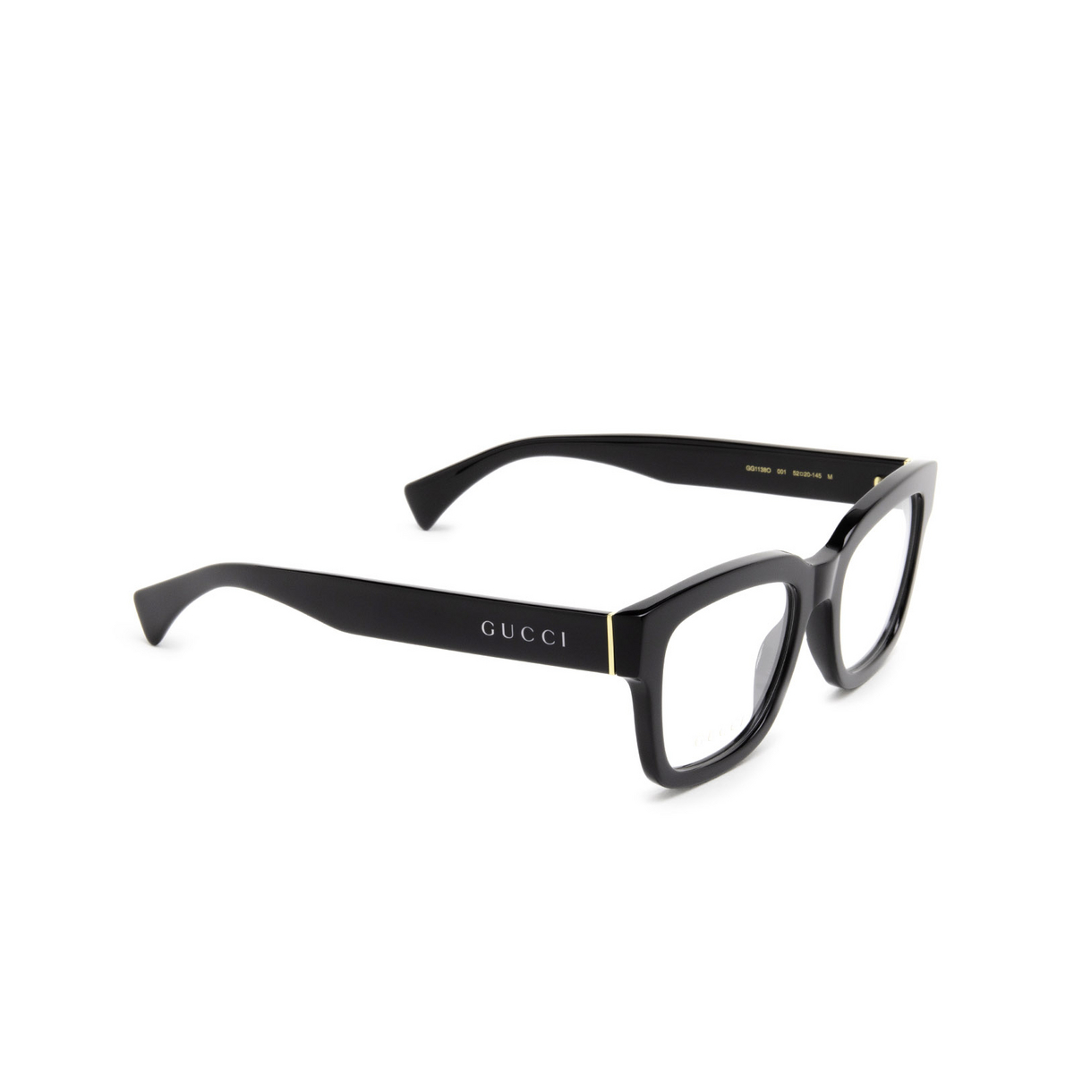 Gucci® Square Eyeglasses: GG1138O color Black 001 - three-quarters view.