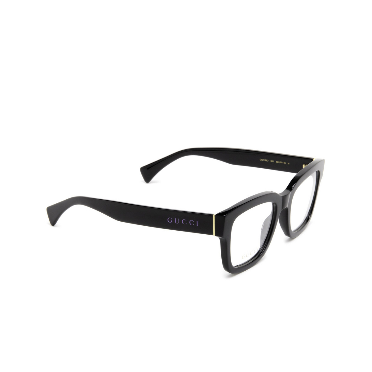 Gucci® Square Eyeglasses: GG1138O color Black 002 - three-quarters view.