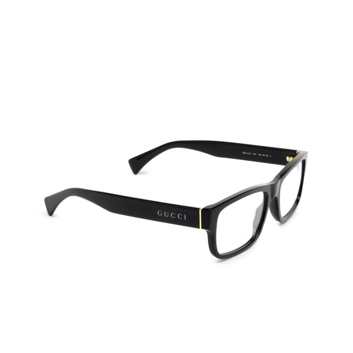 Gucci® Rectangle Eyeglasses: GG1141O color Black 001 - three-quarters view.