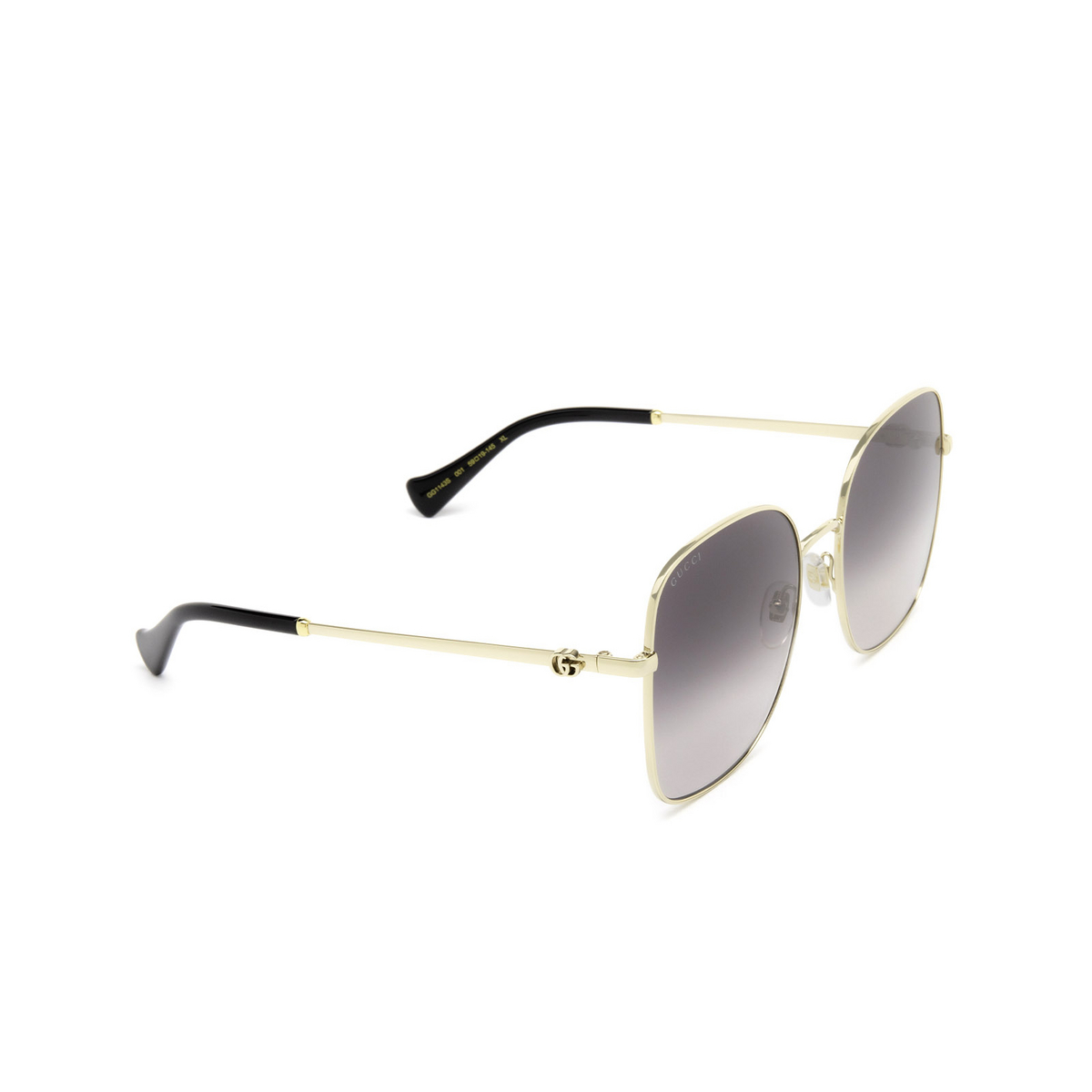 Gucci® Square Sunglasses: GG1143S color Gold 001 - three-quarters view.