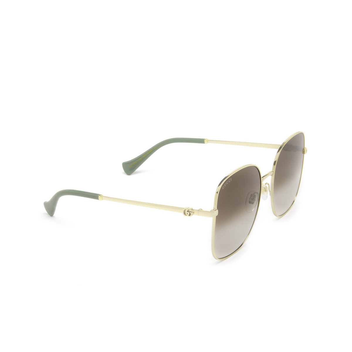 Gucci® Square Sunglasses: GG1143S color Gold 002 - three-quarters view.