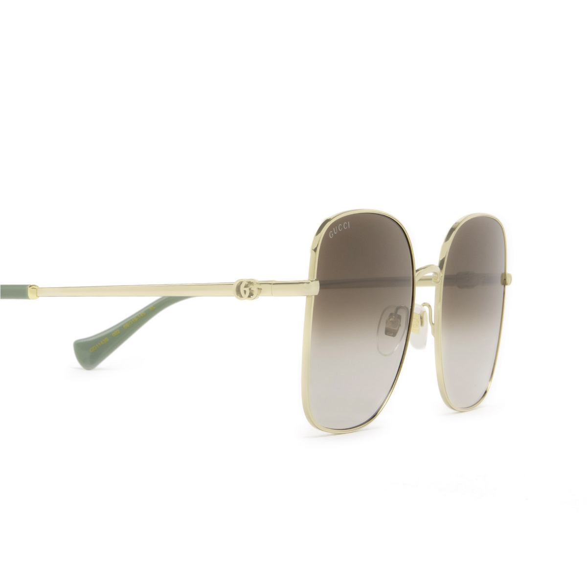 Gucci® Square Sunglasses: GG1143S color 002 Gold - 3/4