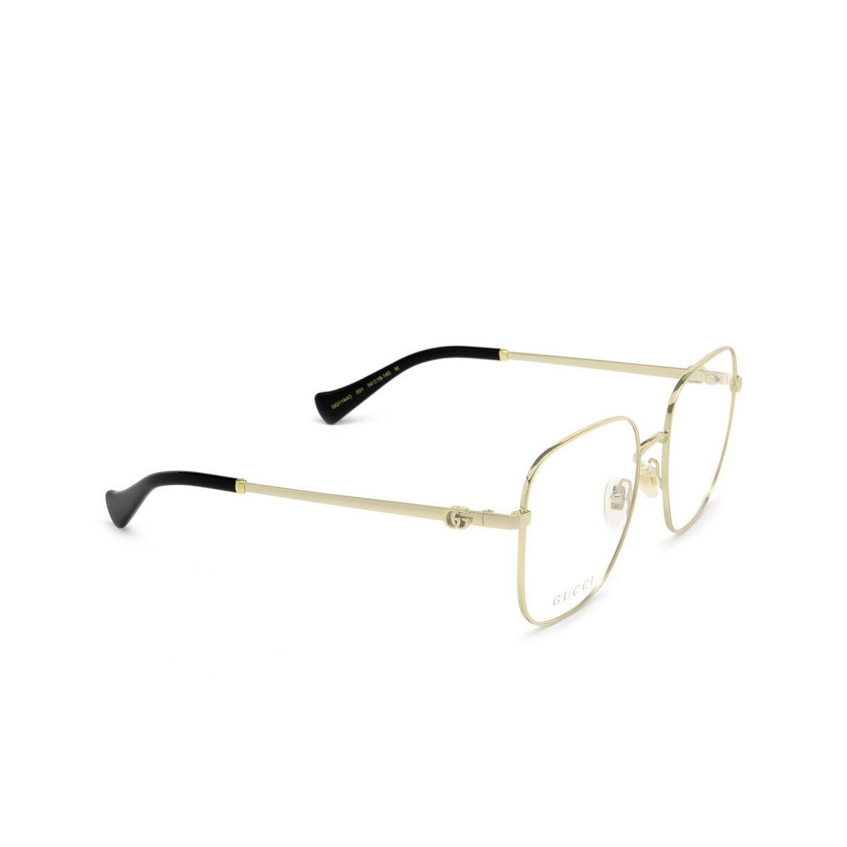 Gucci® Square Eyeglasses: GG1144O color 001 Gold - three-quarters view