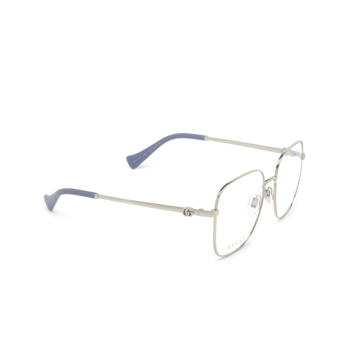 Gucci® Square Eyeglasses: GG1144O color 002 Silver - three-quarters view