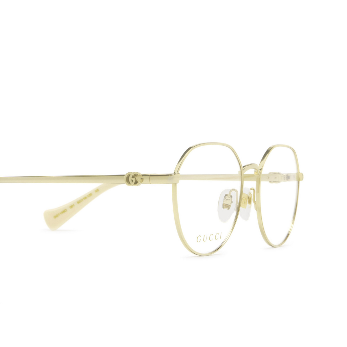 Gucci® Round Eyeglasses: GG1145O color 001 Gold - 3/4