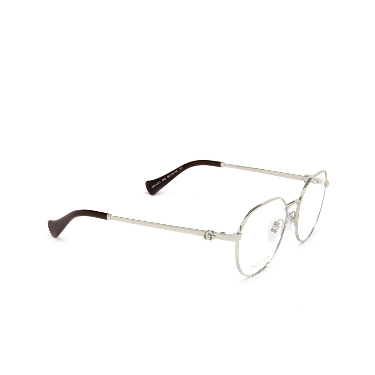 Gucci® Round Eyeglasses: GG1145O color Silver 002 - three-quarters view.