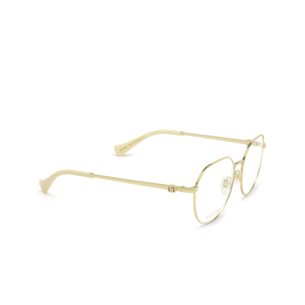 Gucci® Round Eyeglasses: GG1145O color 003 Gold - three-quarters view