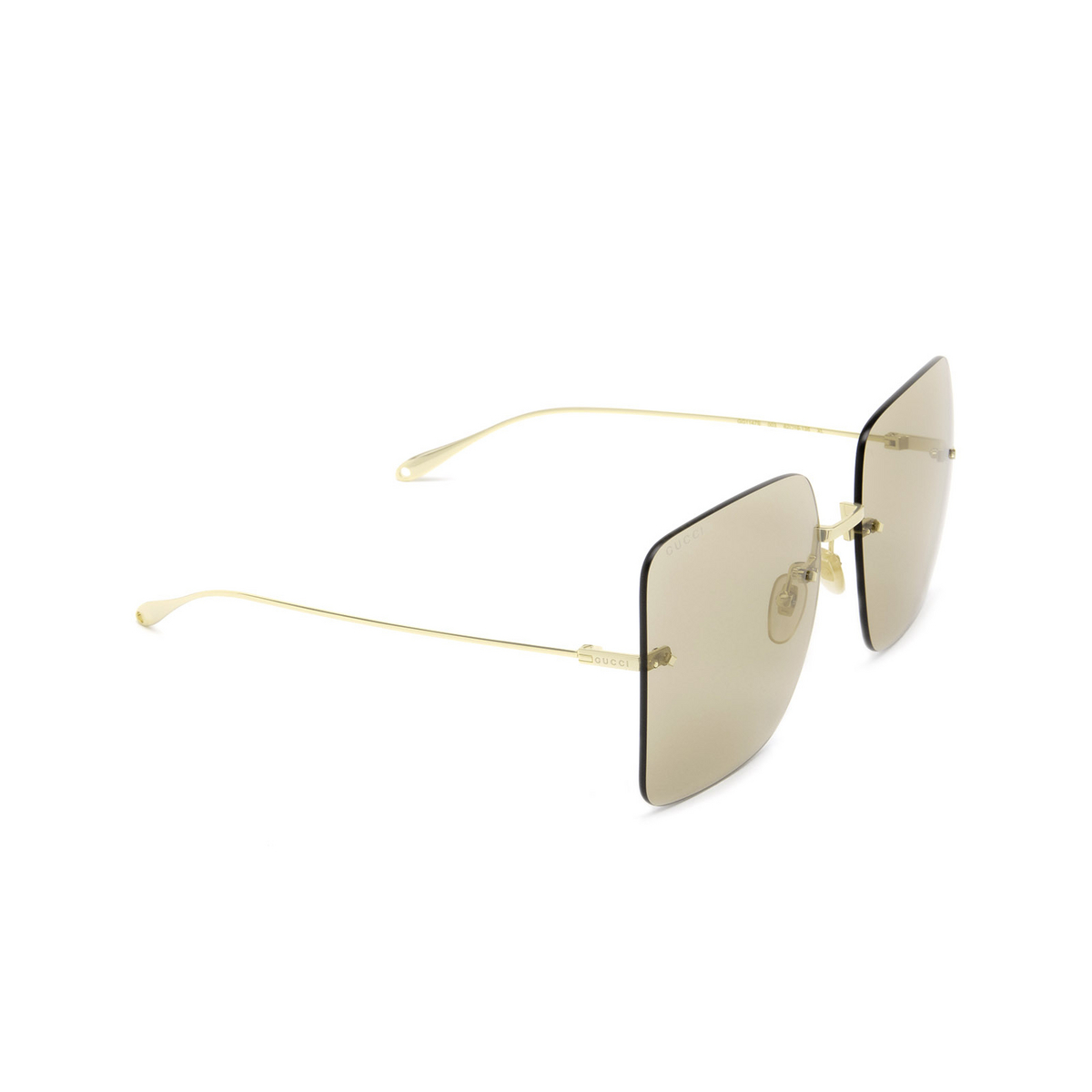 Gucci® Square Sunglasses: GG1147S color Gold 003 - three-quarters view.