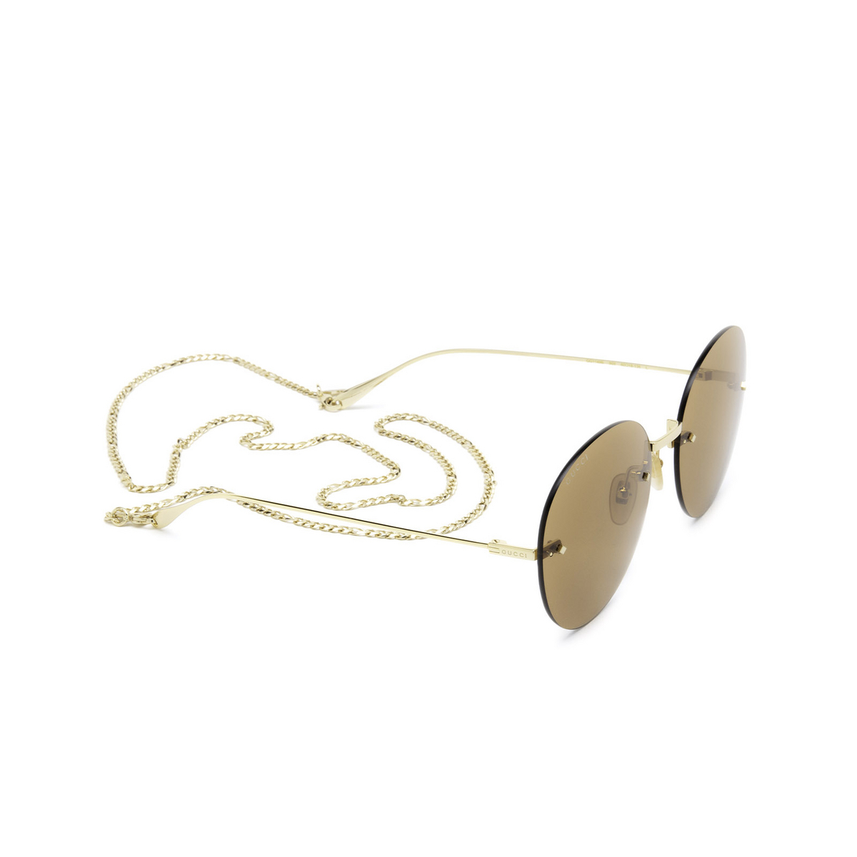 Gucci® Round Sunglasses: GG1149S color Gold 003 - three-quarters view.