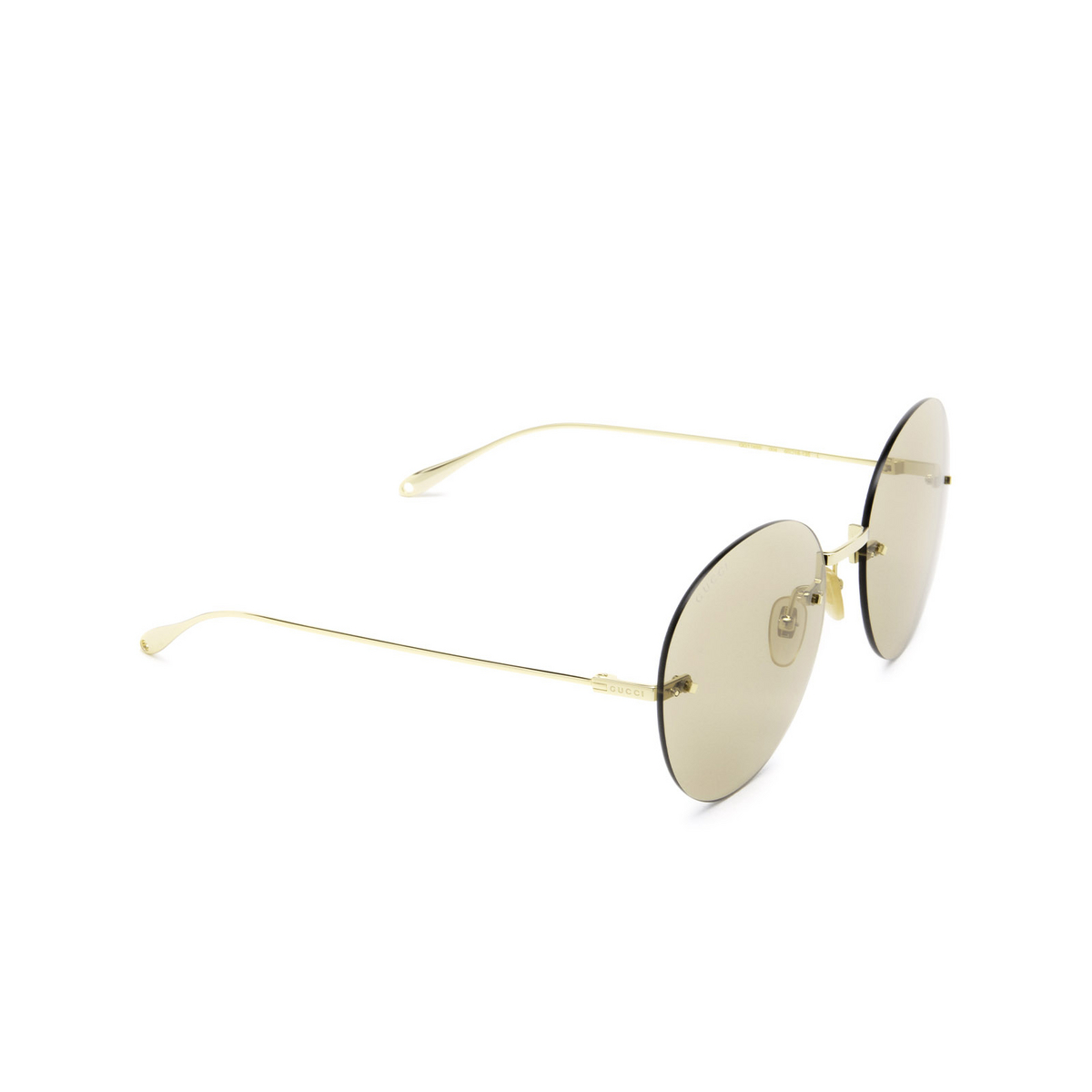 Gucci® Round Sunglasses: GG1149S color Gold 004 - three-quarters view.