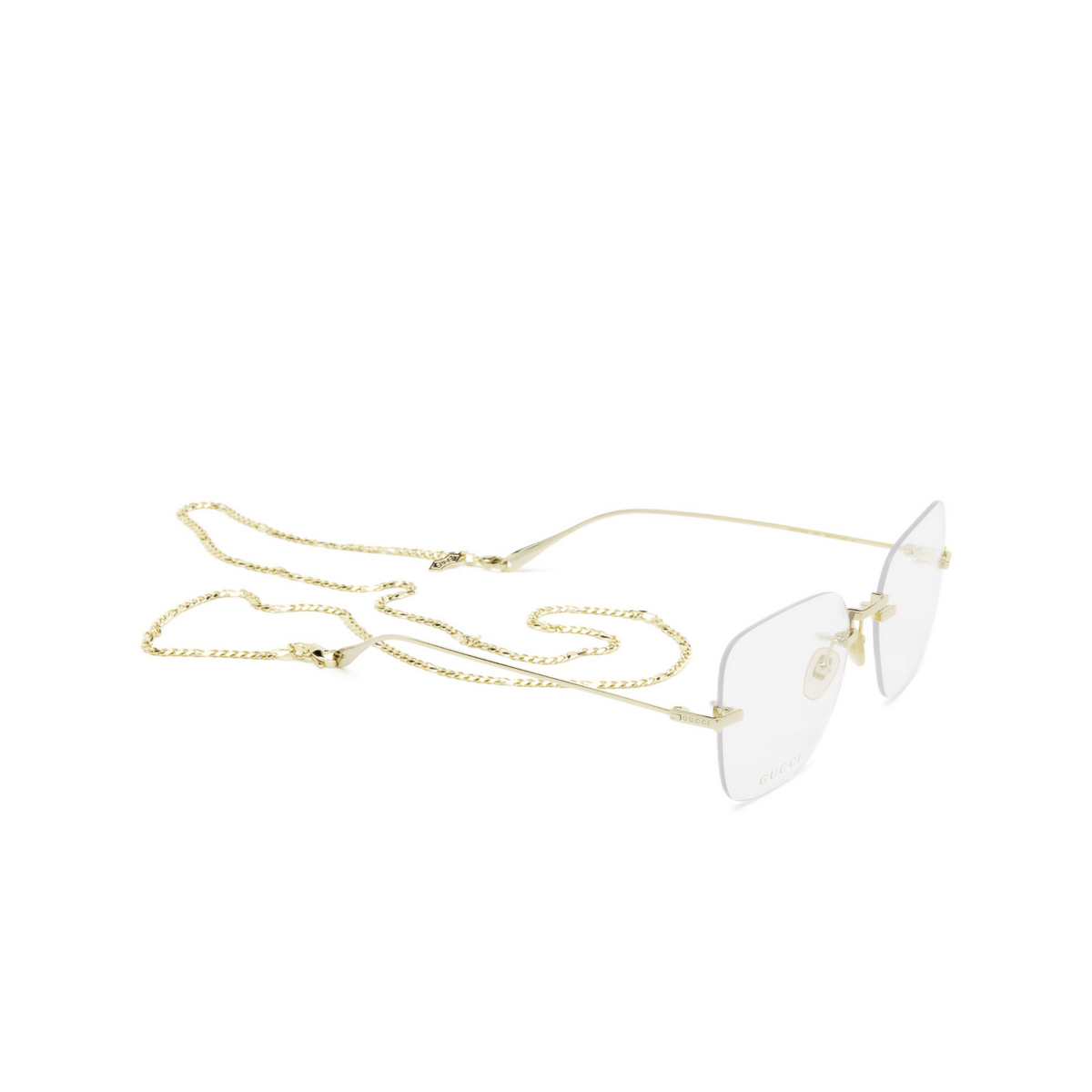 Gucci® Square Eyeglasses: GG1150O color Gold 001 - three-quarters view.