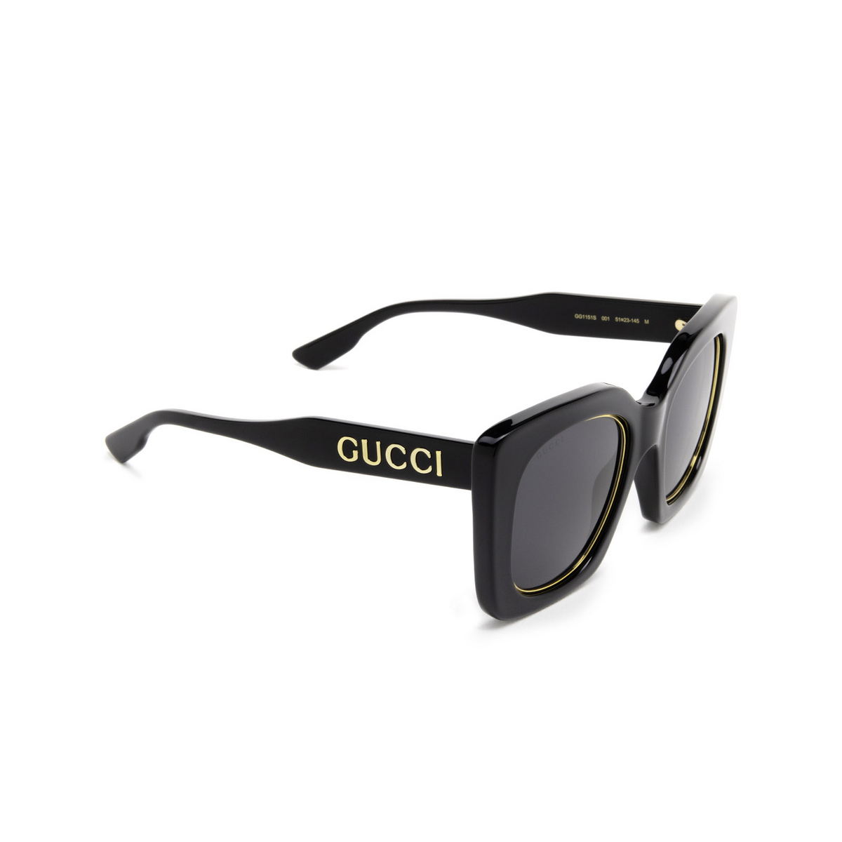 Gucci® Butterfly Sunglasses: GG1151S color Black 001 - three-quarters view.
