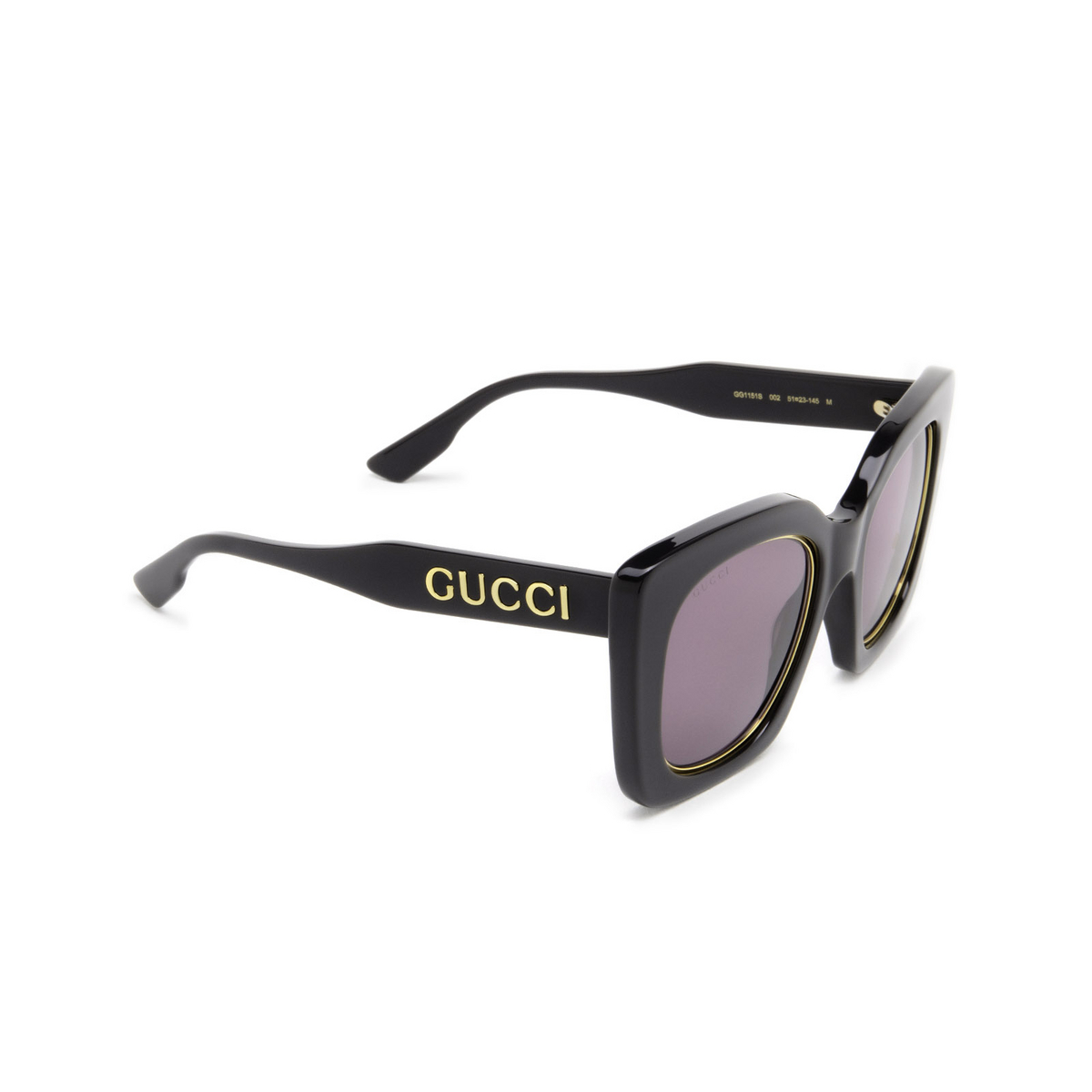 Gucci® Butterfly Sunglasses: GG1151S color Grey 002 - three-quarters view.