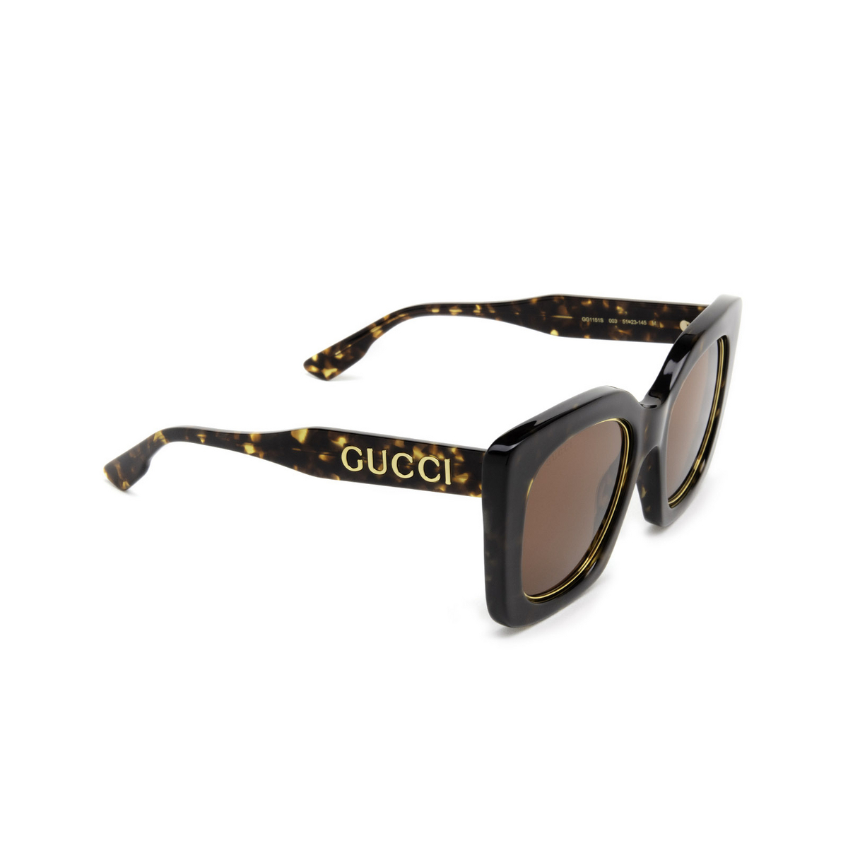 Gucci® Butterfly Sunglasses: GG1151S color Havana 003 - three-quarters view.