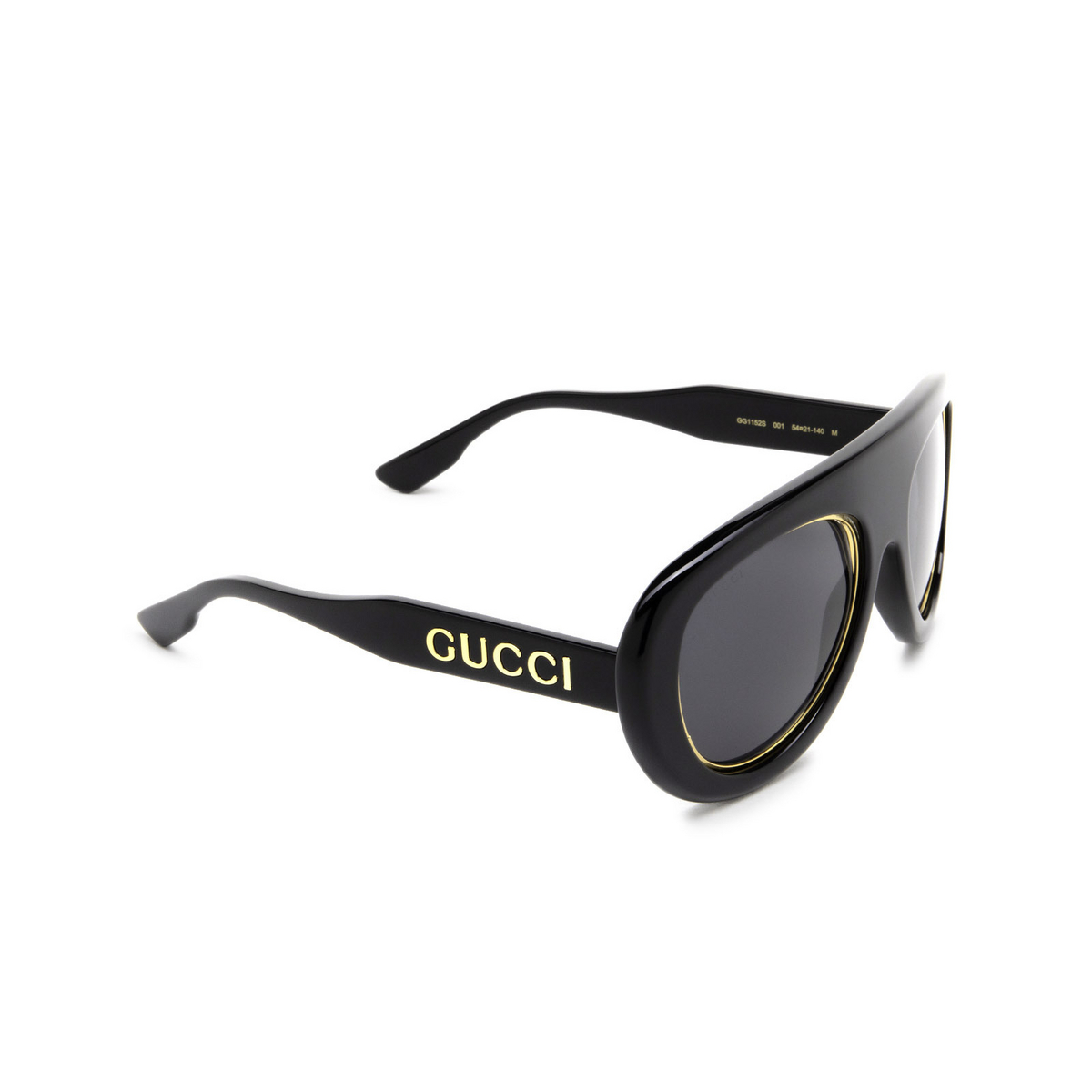 Gucci® Aviator Sunglasses: GG1152S color Black 001 - three-quarters view.
