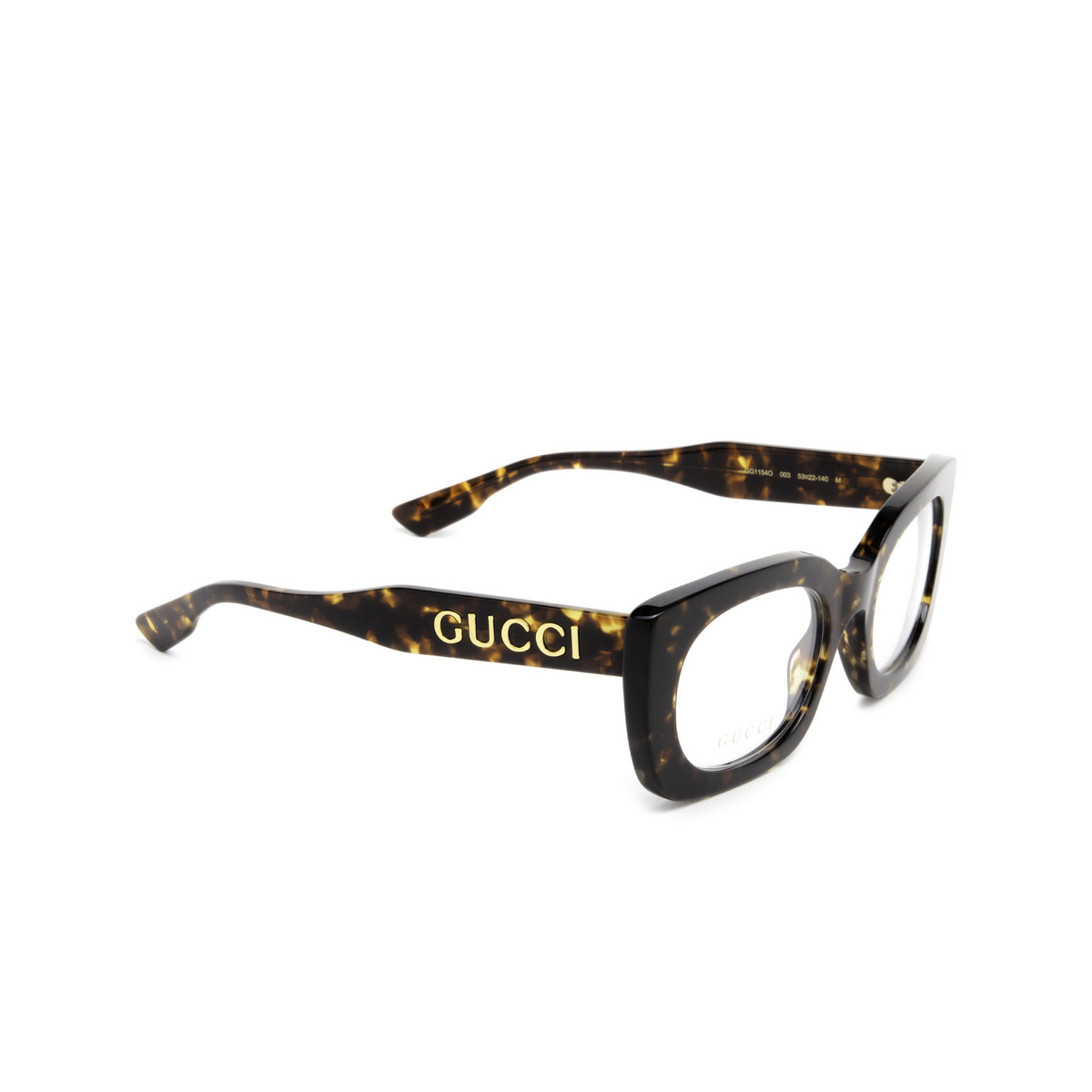 Gucci® Rectangle Eyeglasses: GG1154O color Havana 003 - three-quarters view.