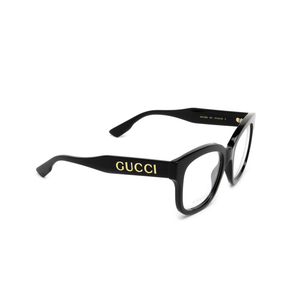 Gucci® Cat-eye Eyeglasses: GG1155O color Black 001 - three-quarters view.