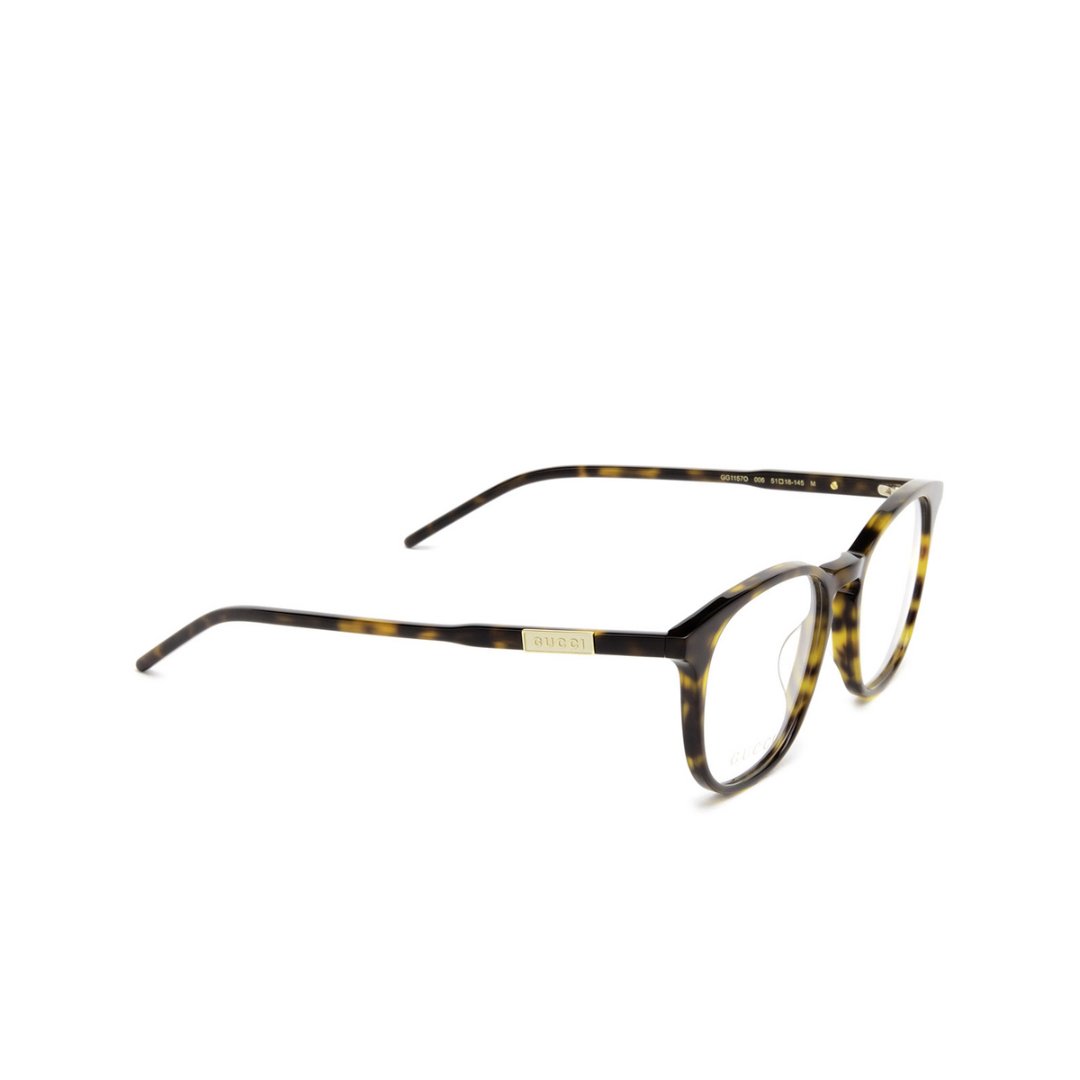 Gucci® Square Eyeglasses: GG1157O color 006 Havana - three-quarters view