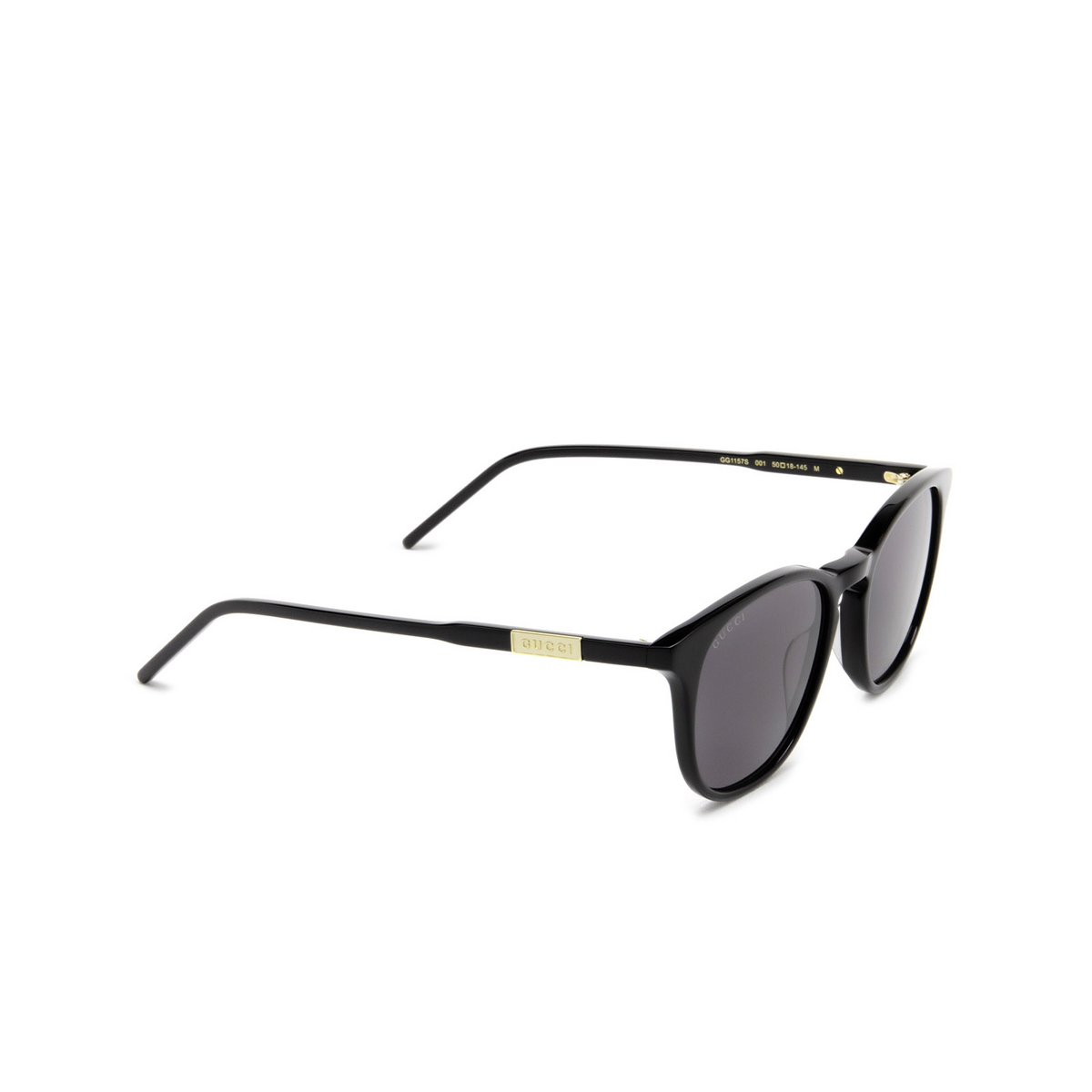 Gucci® Round Sunglasses: GG1157S color Black 001 - three-quarters view.