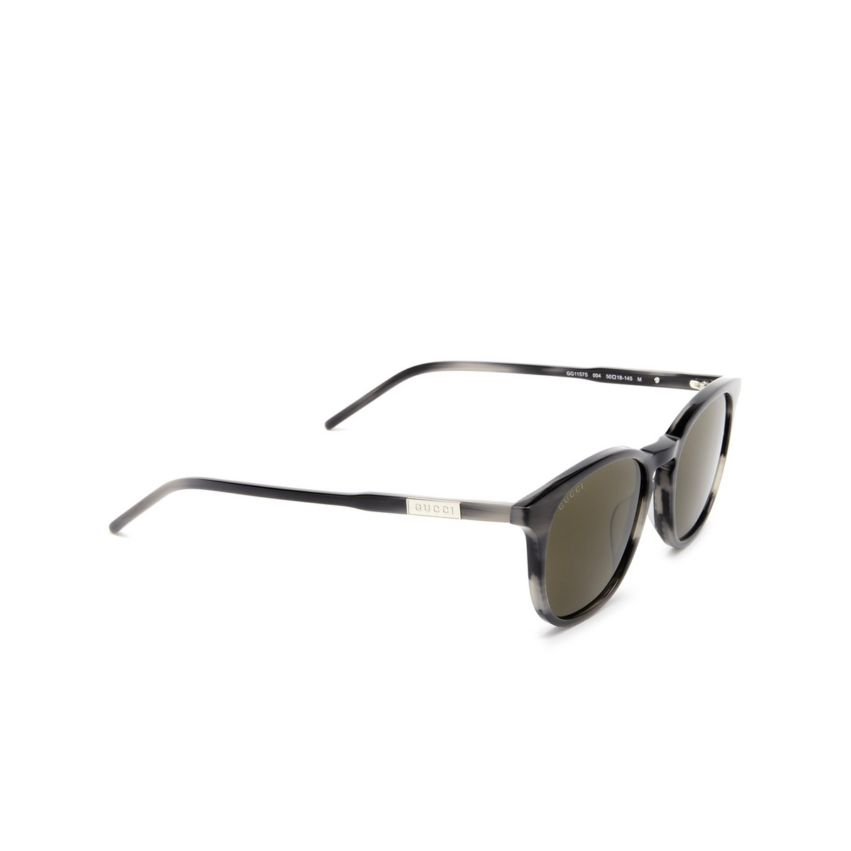 Gucci® Round Sunglasses: GG1157S color Grey 004 - three-quarters view.