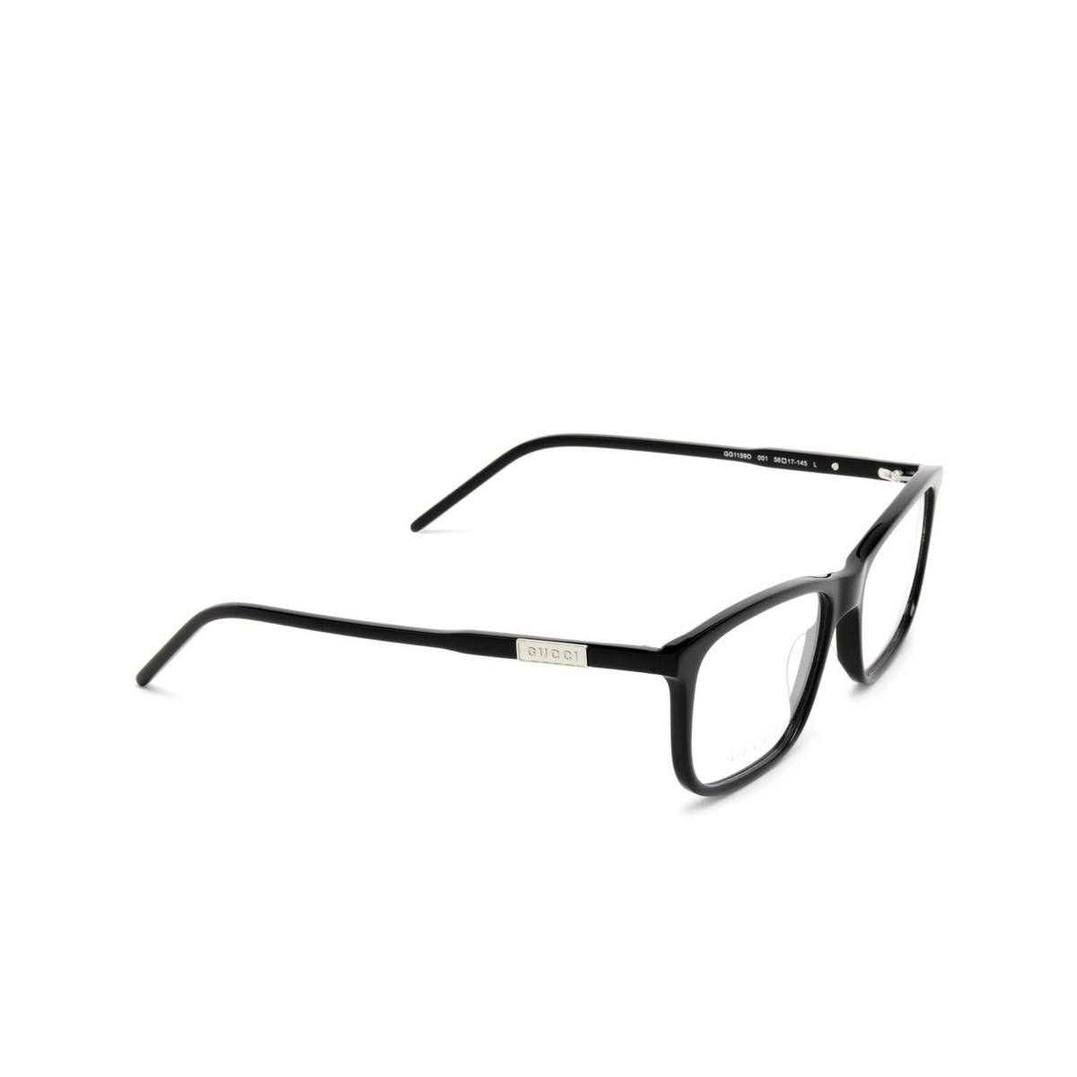Gucci® Rectangle Eyeglasses: GG1159O color Black 001 - three-quarters view.