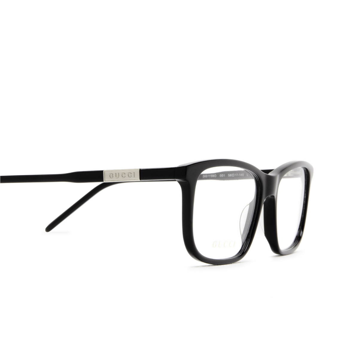 Gucci® Rectangle Eyeglasses: GG1159O color 001 Black - 3/4