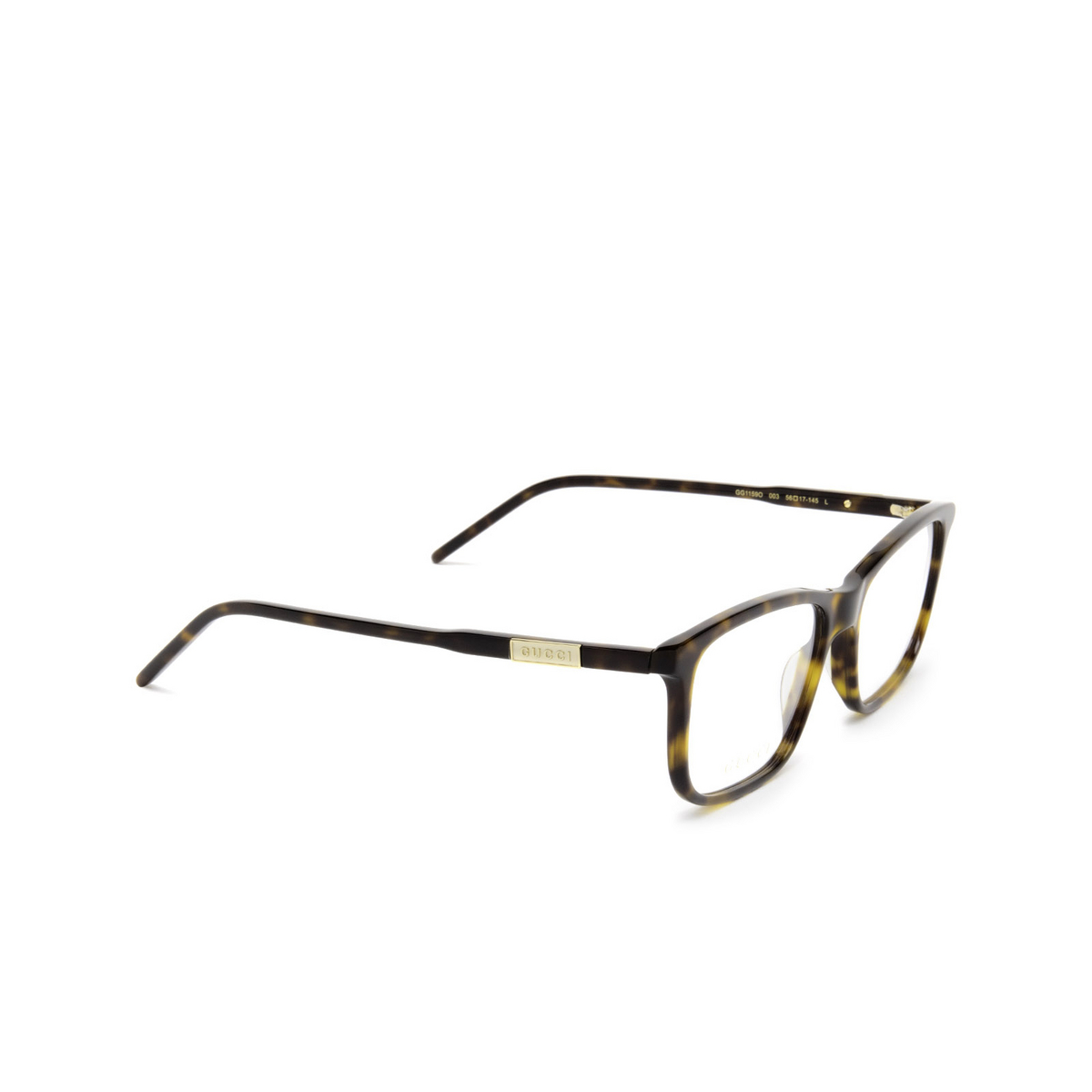 Gucci® Rectangle Eyeglasses: GG1159O color 003 Havana - three-quarters view